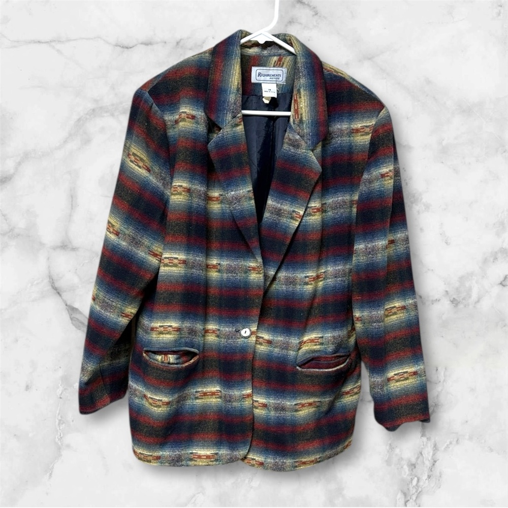 Requirements vintage Aztec print blue red beige striped blazer Jacket size 14P